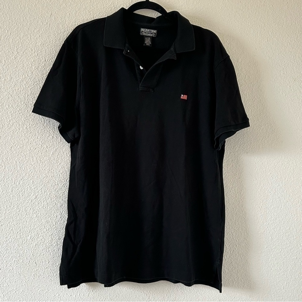 POLO RALPH LAUREN Embroidered USA Flag Logo Black Polo Shirt Men Sz XL
